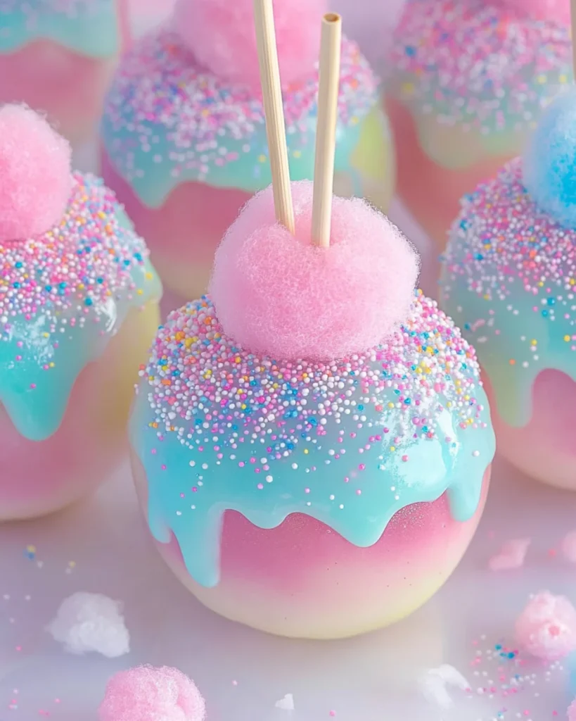 Boozy Cotton Candy Candy Apples