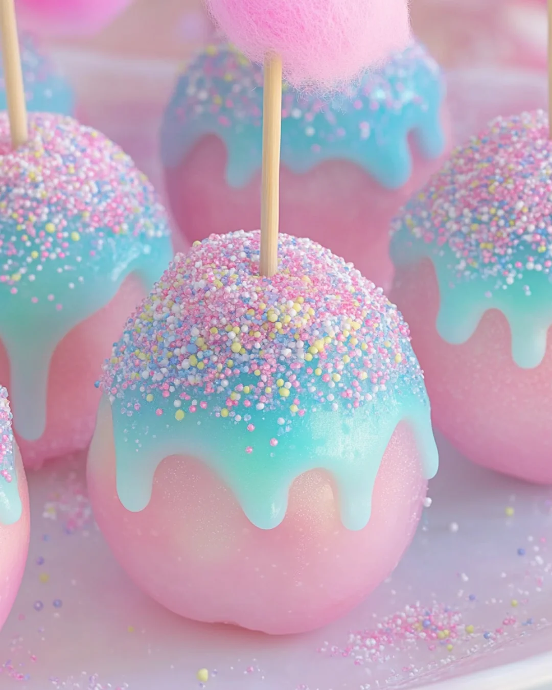 Boozy Cotton Candy Candy Apples