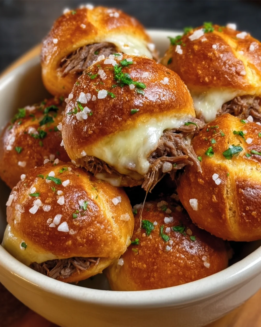 smoked brisket and beer cheese pretzel bombs