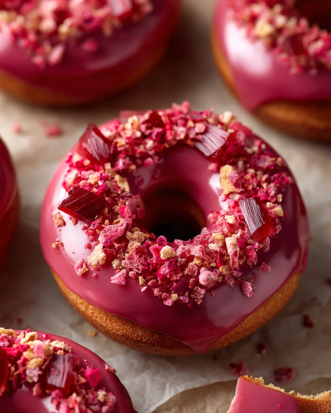 Strawberry Rhubarb Doughnuts