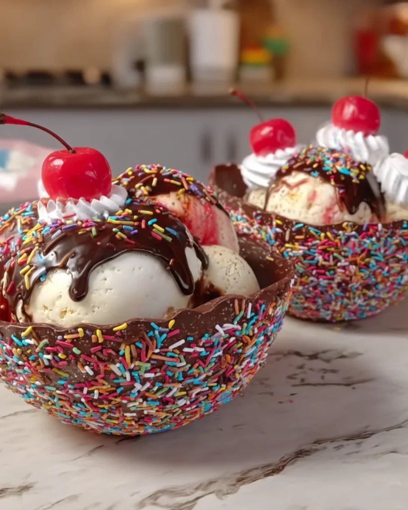 DIY chocolate ice cream sprinkle bowls