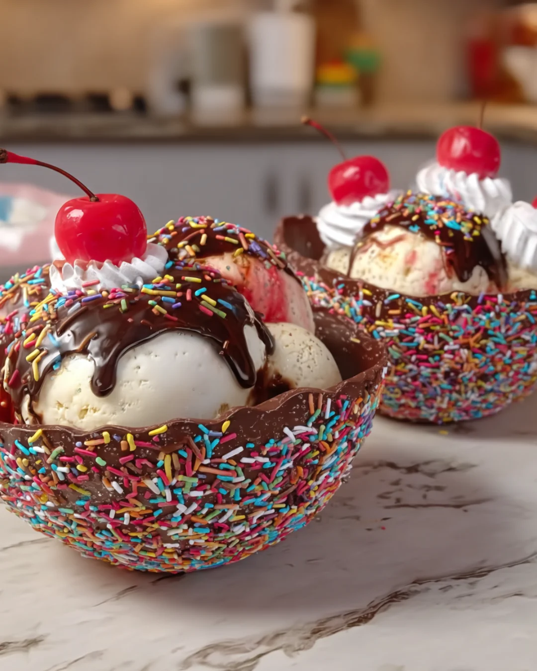 DIY chocolate ice cream sprinkle bowls