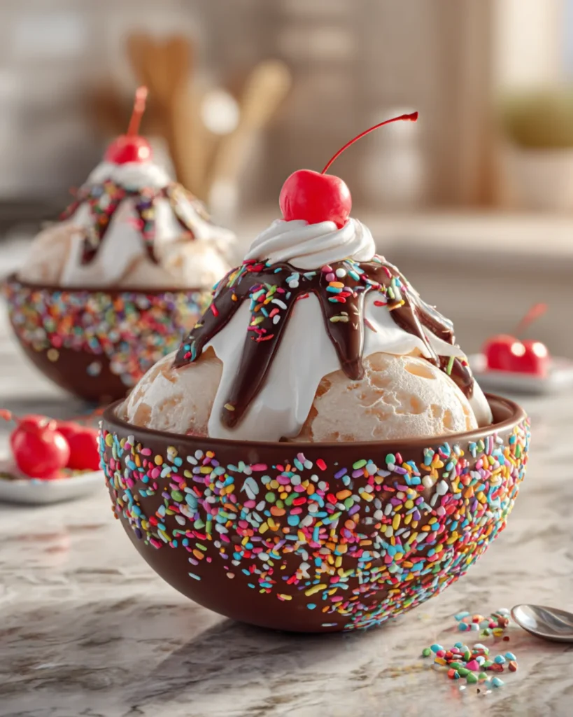 DIY chocolate ice cream sprinkle bowls